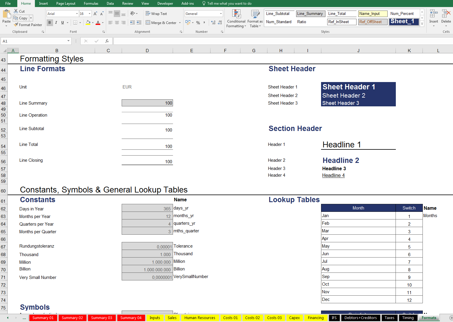Fig. 2: A comprehensive custom cell style set helps to save time and to produce professional results (Source: www.excel-financial-model.com).